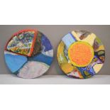 Two abstract circular paintings.