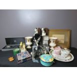A miscellaneous group of items to include porcelain dog, Copeland plate, Tiffany trinket box, and