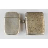 Two silver vesta cases, both engraved with chased work, Birmingham, one with engraved monogram to