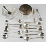 A group of silver to include a set of six Sheffield tea spoons, a set of six silver coffee bean
