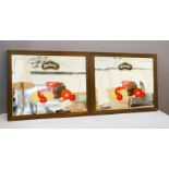 A pub mirror; Britvic Simply the Best there is, wooden framed double mirror, 102 by 41cm.