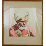 Avis Coburn, Elderley Sikh man, watercolour.