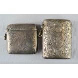 Two silver vesta cases, both engraved with chased work, Birmingham, 1.40toz.