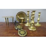 A quantity of brassware, to include Victorian brass candlesticks.