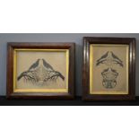 A pair of Victorian paper cuts, in rosewood frames.