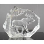 A pressed glass sculpture depicting a moose, signed to the base, and numbered 2566, 13cm.