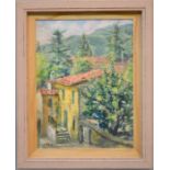 C.H Bagnoli (20th century) Yellow House, Banga, oil on canvas.