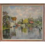 CH Bagnoli (20th century Italian): Sonning Lock, oil on canvas.