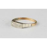 An 18ct gold and platinum Art Deco ring, set with two chip diamonds, size P, 2.1g.