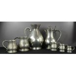 A group of pewter, to include a set of graduated tankards by Crown & Rose of London, large jug