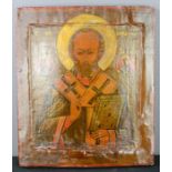 A Russian icon; S. Nicola, hand painted, 18th century, 30 by 26cm.