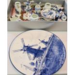 A group of blue and white Delft collectors trinkets and plate.