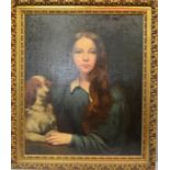 A 19th century oil on canvas, portrait of a young girl beside a King Charles Spaniel, 66 by 55cm.