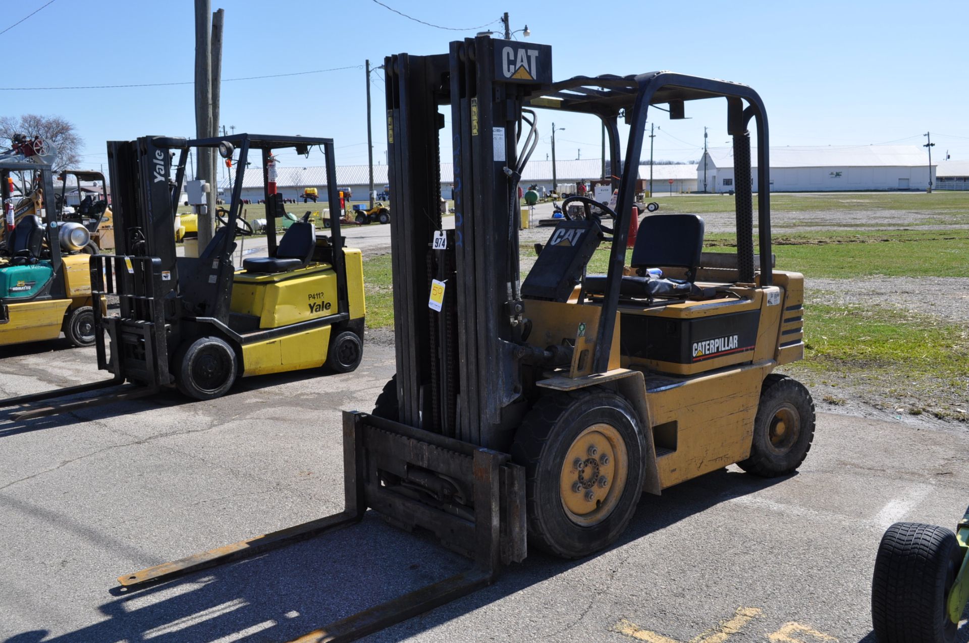 CAT V50E forklift, 5000 lb cap, pneumatic tires, Diesel, 3 stage mast, sideshift, 6741 hrs