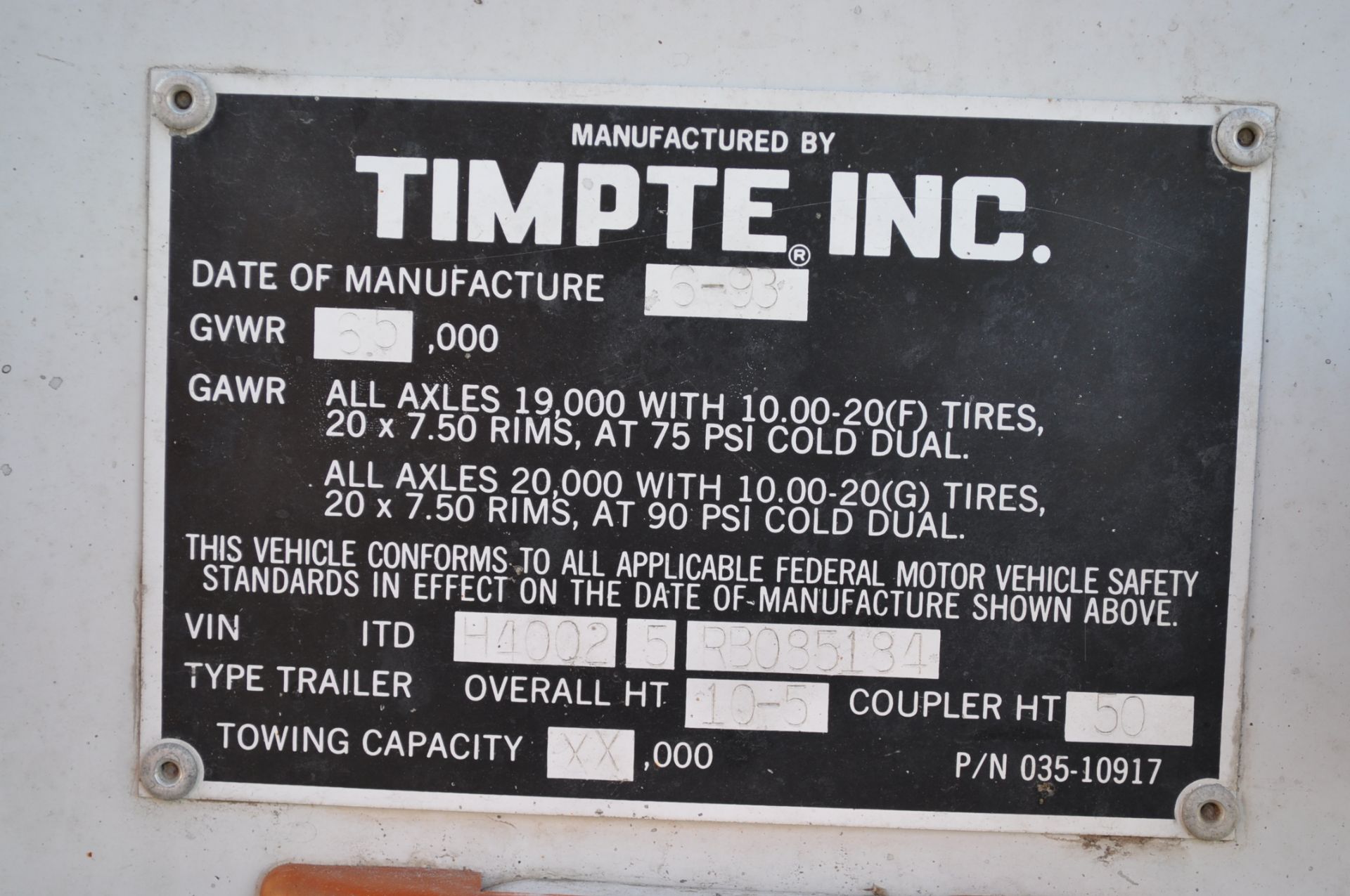 40’ 1993 Timpte hopper trailer, 66” sides, super hopper, 2 speed gear box, spring ride, 24.5 tires - Image 2 of 10