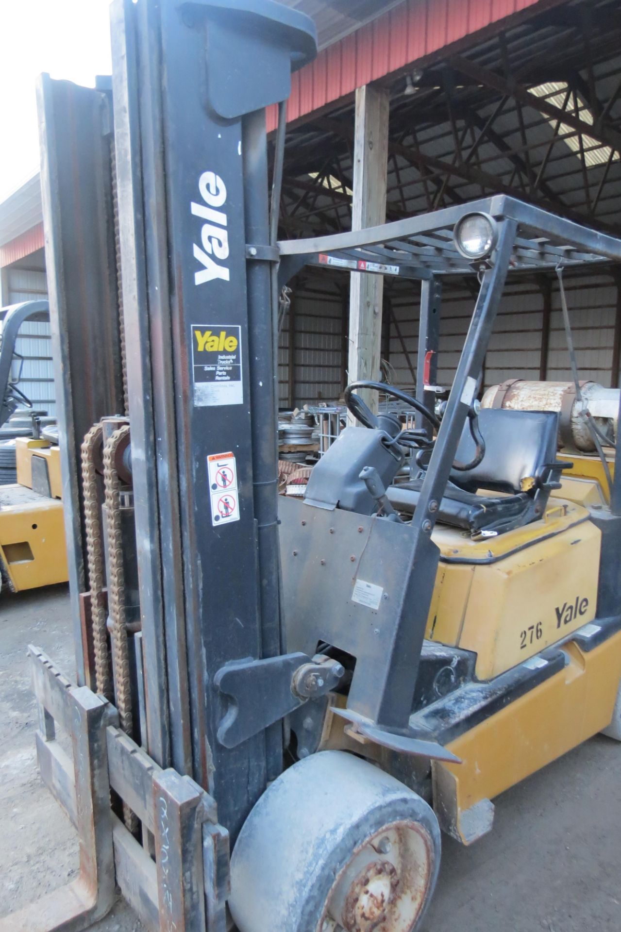 Yale forklift, 4500 lb cap, 3 stage mast, solid tires, LP, 7’ forks, sells with LP tank - Image 12 of 12