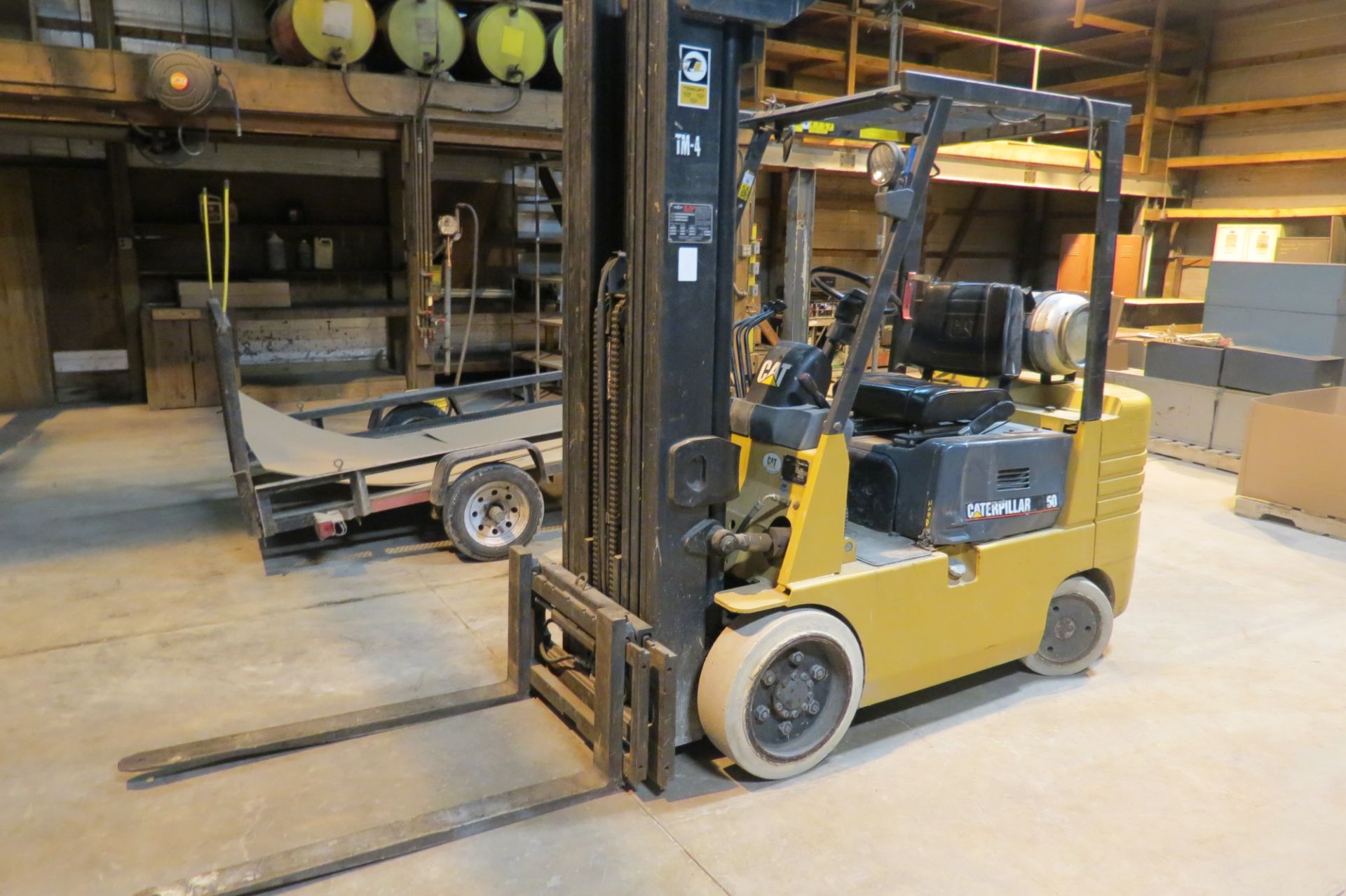 Cat T80D forklift, 8000 lb cap, 3 stage mast, solid tired, LP, sells with LP tank