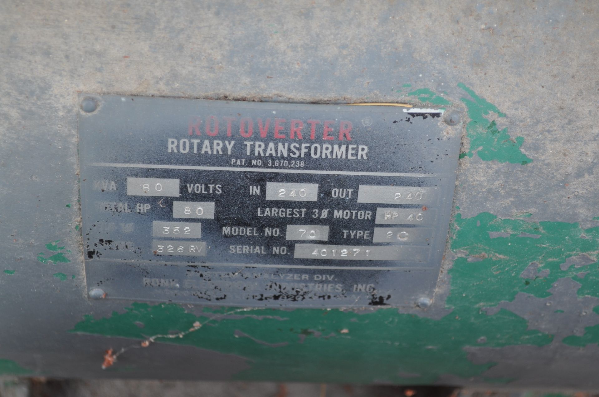 Rotoverter 80 hp 3 phase converter - Image 2 of 4