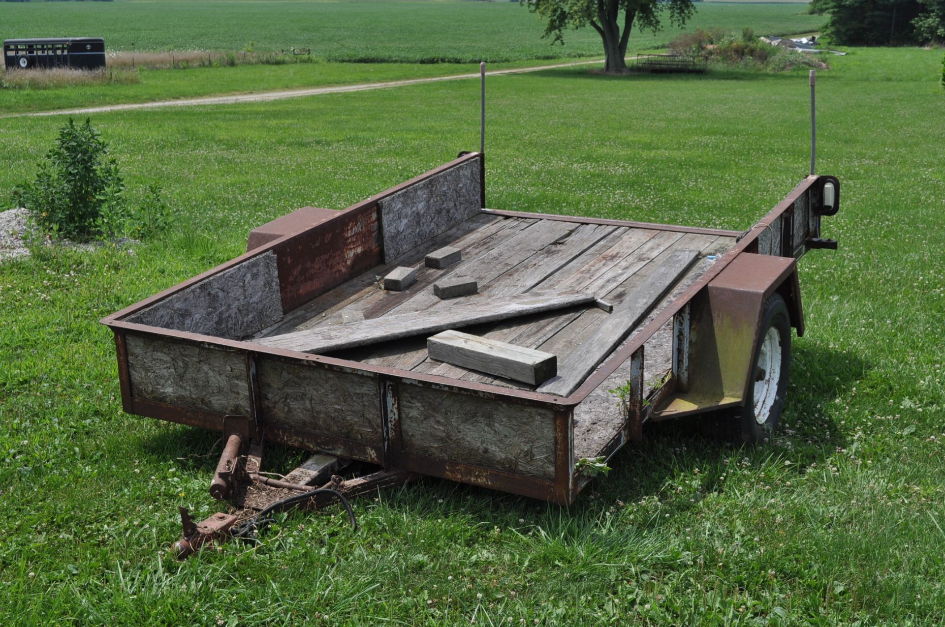 80"x10' single axle trailer, 12" sides, wood floor, lights, ball hitch, NO TITLE, Walters Farm Bob &