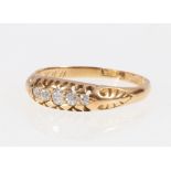 18ct gold diamond five stone ring, size O, 2.