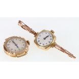 18ct gold cased ladies wristwatch with rose coloured metal bracelet, 14.