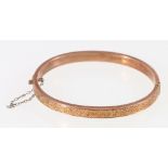 9ct rose gold half engraved bangle 6.