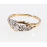 9ct yellow gold fifteen stone diamond ring in crossover setting. size O. 2.