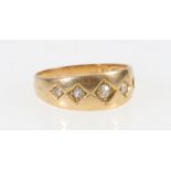 18ct yellow gold five stone diamond ring, size P, 4.4g.