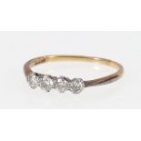 18ct gold diamond four stone ring, size P, 1.