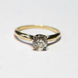 Diamond solitaire ring with brilliant, approximately .9ct, in four claw setting, '14k', size O.
