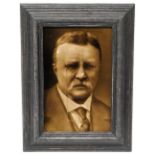 JH Barrett & Co portrait tile of Theodore Roosevelt, modelled by George Cartlidge, 23cm x 15cm.