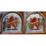 Pair of Cameron's pub mirrors with red lion rampant, 50cm wide and 52cm high.