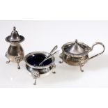 Silver three-piece condiment set of Georgian style by S.J.