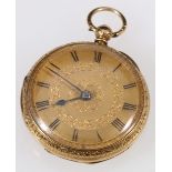 Lever watch, unsigned, no 14765, with gold dial in 18ct gold open face case, 1868, case 29g gross.