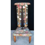 19th century prie-dieu with floral tapestry back and seat,