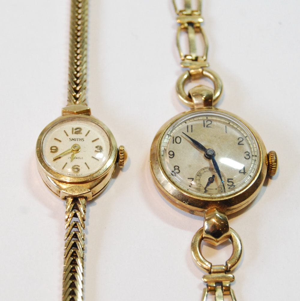 Lady's 9ct gold bracelet watch and another on rolled gold bracelet.