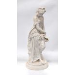 Parian ware figure of a young lady carrying a jug, 39cm high.