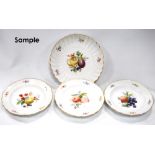 Meissen style fruit service comprising four fluted bowls and sixteen plates,