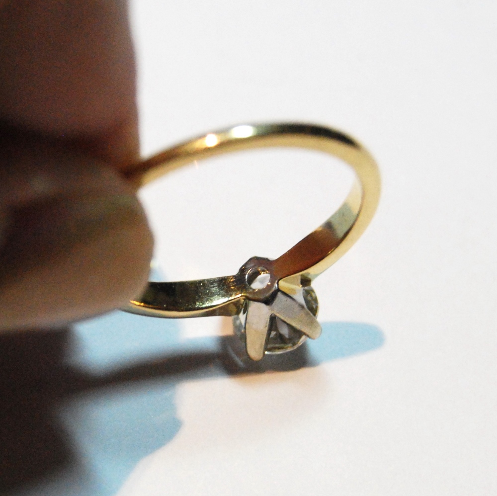 Diamond solitaire ring with brilliant, approximately .9ct, in four claw setting, '14k', size O. - Image 3 of 3