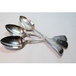 Silver tablespoon with feather edge, 1802, another, fiddle pattern, Glasgow 1822, and a similar one,