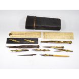 Shagreen draughtsman's case containing dividers, rulers, compasses etc.