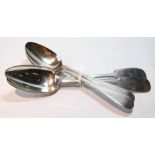 Five German late 18th/early 19th century silver tablespoons, 8½oz.