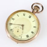 Swiss keyless lever watch in 9ct gold open face case, 1921, gross 78g.