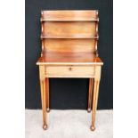 19th century mahogany lady's writing desk with open shelves over a rectangular top.