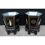 Pair of Japanese lacquered hexagonal planters,