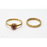 22ct gold ring, and another, 18ct, with ruby, 2.7g and 2.2g gross, sizes I½ and P½.