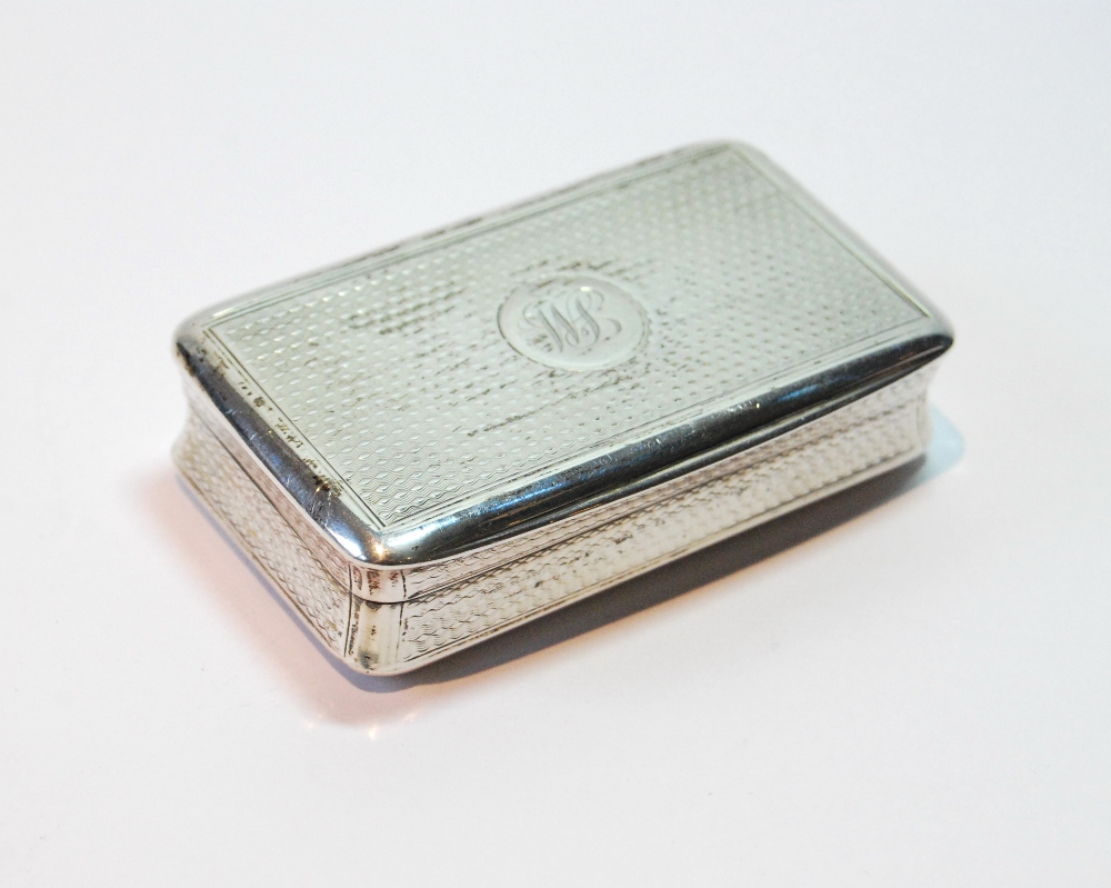 Silver rectangular snuff box, engine-turned, with waisted sides, by Phipps, Robinson & Phipps, 1815,