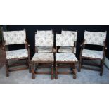 Set of six 1920s Cromwell style oak chairs, including two carvers.