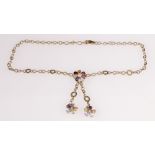 Bulgari gold necklace with oval and inscribed circular links with clusters of garnet, amethyst,