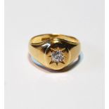 18ct gold signet ring with star-set diamond brilliant, approximately .5ct, by Benson, c.